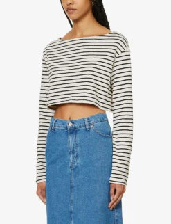 Tilla Striped Boat-neck Cotton-jersey Top -Ted Bakee Fashion Shop R04186452 BLACKSTRIPE ALT02