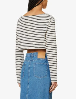 Tilla Striped Boat-neck Cotton-jersey Top -Ted Bakee Fashion Shop R04186452 BLACKSTRIPE ALT03