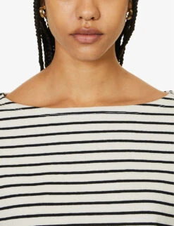 Tilla Striped Boat-neck Cotton-jersey Top -Ted Bakee Fashion Shop R04186452 BLACKSTRIPE ALT04