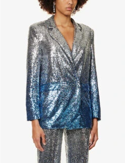Dua Ombré Sequin-embellished Regular-fit Woven Blazer -Ted Bakee Fashion Shop R04186749 SILVER ALT02