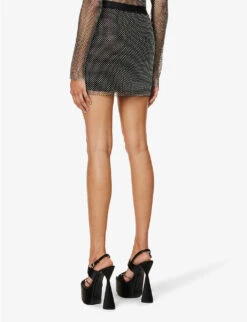 Rhinestone-embellished Chainmail Mini Skirt -Ted Bakee Fashion Shop R04186752 BLACK ALT03