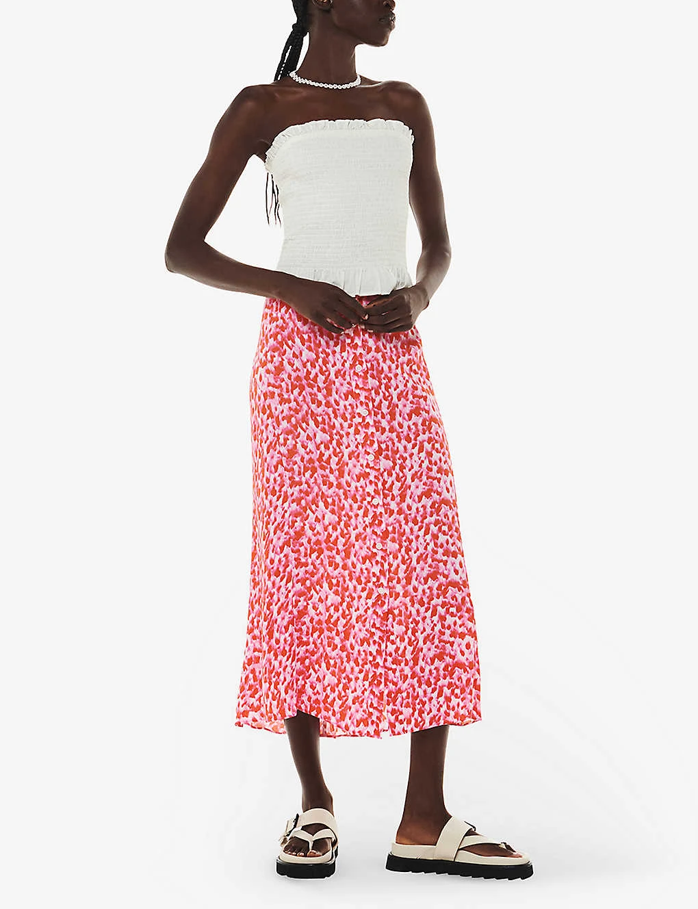 Whistles Blurred-stroke Print A-line Recycled Viscose-blend Midi Skirt 2 Whistles Blurred-stroke Print A-line Recycled Viscose-blend Midi Skirt - Image 2