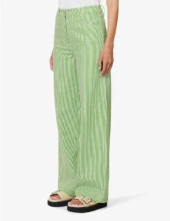 Canvas Striped Straight-leg Mid-rise Stretch-cotton Trousers -Ted Bakee Fashion Shop R04188198 FORESTGREENCOMB ALT02