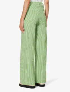 Canvas Striped Straight-leg Mid-rise Stretch-cotton Trousers -Ted Bakee Fashion Shop R04188198 FORESTGREENCOMB ALT03