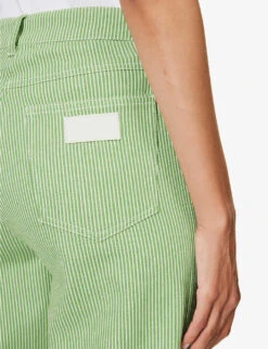 Canvas Striped Straight-leg Mid-rise Stretch-cotton Trousers -Ted Bakee Fashion Shop R04188198 FORESTGREENCOMB ALT04