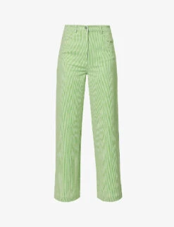 Canvas Striped Straight-leg Mid-rise Stretch-cotton Trousers