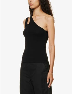 One-shoulder Cut-out Stretch-organic Cotton Top -Ted Bakee Fashion Shop R04188203 BLACK ALT02