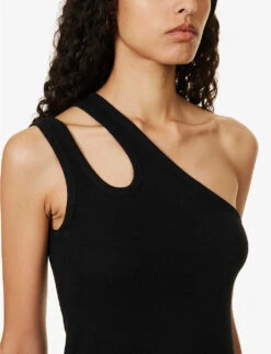One-shoulder Cut-out Stretch-organic Cotton Top -Ted Bakee Fashion Shop R04188203 BLACK ALT04