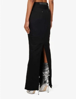 ROTATE Birger Christensen Crystal-fringe Organic-cotton Maxi Skirt -Ted Bakee Fashion Shop R04188252 BLACK ALT03