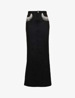 ROTATE Birger Christensen Crystal-fringe Organic-cotton Maxi Skirt