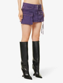 Fay Logo-embroidered Denim Mini Skirt -Ted Bakee Fashion Shop R04189010 PURPLE ALT02
