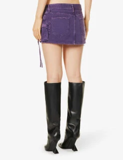 Fay Logo-embroidered Denim Mini Skirt -Ted Bakee Fashion Shop R04189010 PURPLE ALT03