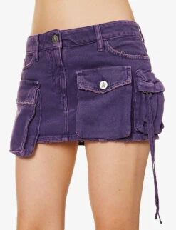 Fay Logo-embroidered Denim Mini Skirt -Ted Bakee Fashion Shop R04189010 PURPLE ALT04