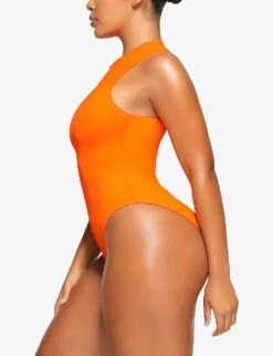Zipped High-neck Recycled Stretch-nylon Swimsuit -Ted Bakee Fashion Shop R04189632 ORANGE ALT02
