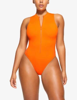 Zipped High-neck Recycled Stretch-nylon Swimsuit -Ted Bakee Fashion Shop R04189632 ORANGE ALT04