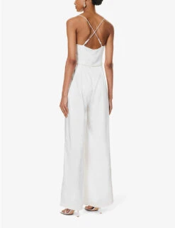 Sleeveless Cowl-neck Woven Jumpsuit 8 Sleeveless Cowl-neck Woven Jumpsuit -Ted Bakee Fashion Shop R04189843 WHITE ALT03