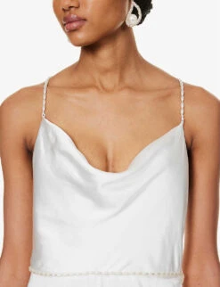 Sleeveless Cowl-neck Woven Jumpsuit 9 Sleeveless Cowl-neck Woven Jumpsuit -Ted Bakee Fashion Shop R04189843 WHITE ALT04