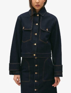 CLAUDIE PIERLOT Villy Straight-fit Cropped-length Stretch-denim Jacket -Ted Bakee Fashion Shop R04189955 DENIMJEAN ALT02