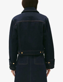 CLAUDIE PIERLOT Villy Straight-fit Cropped-length Stretch-denim Jacket -Ted Bakee Fashion Shop R04189955 DENIMJEAN ALT03