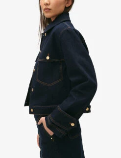 CLAUDIE PIERLOT Villy Straight-fit Cropped-length Stretch-denim Jacket -Ted Bakee Fashion Shop R04189955 DENIMJEAN ALT04