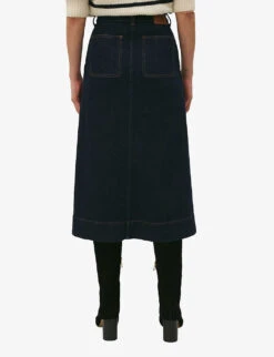 CLAUDIE PIERLOT Sally High-rise Straight-fit Stretch-denim Midi Skirt 8 CLAUDIE PIERLOT Sally High-rise Straight-fit Stretch-denim Midi Skirt -Ted Bakee Fashion Shop R04189957 DENIMJEAN ALT03