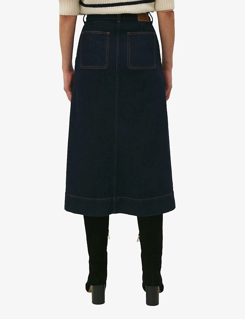 CLAUDIE PIERLOT Sally High-rise Straight-fit Stretch-denim Midi Skirt 4 CLAUDIE PIERLOT Sally High-rise Straight-fit Stretch-denim Midi Skirt - Image 4