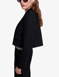 Maje Vakino Cropped Woven-blend Blazer -Ted Bakee Fashion Shop R04190039 NOIRGRIS ALT02