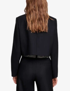 Maje Vakino Cropped Woven-blend Blazer -Ted Bakee Fashion Shop R04190039 NOIRGRIS ALT03