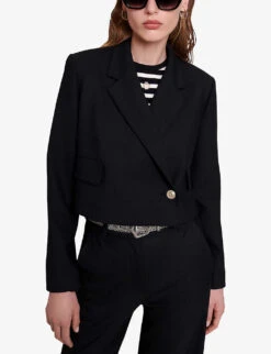 Maje Vakino Cropped Woven-blend Blazer -Ted Bakee Fashion Shop R04190039 NOIRGRIS ALT04