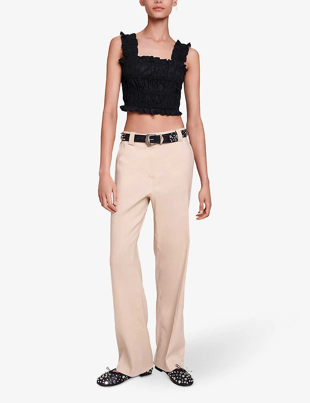 Maje Lunnaly Smocked Cropped Woven Top 2 Maje Lunnaly Smocked Cropped Woven Top - Image 2