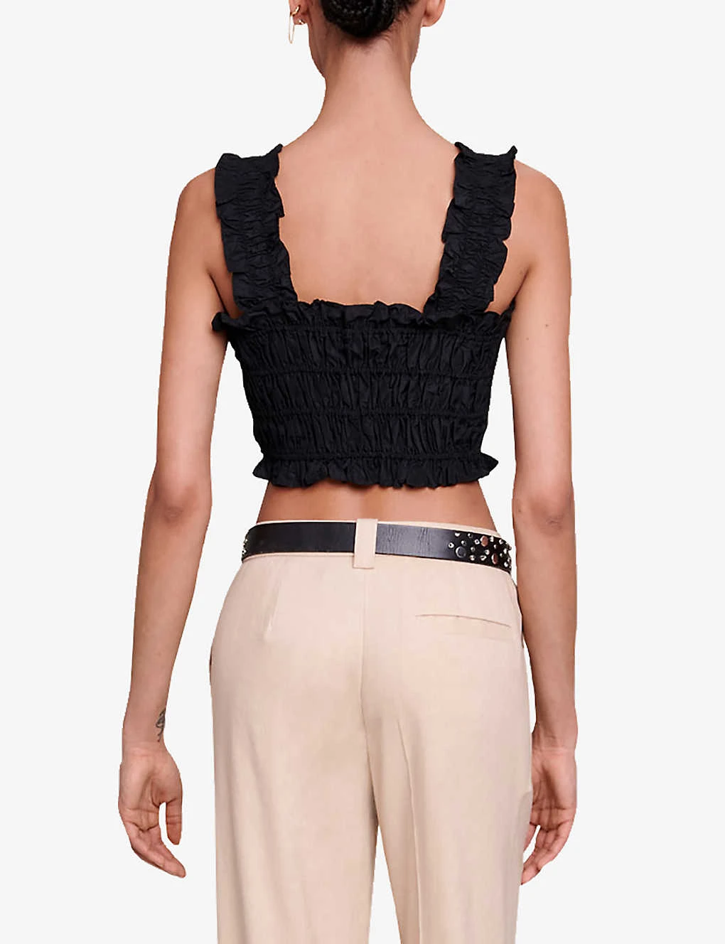 Maje Lunnaly Smocked Cropped Woven Top 4 Maje Lunnaly Smocked Cropped Woven Top - Image 4