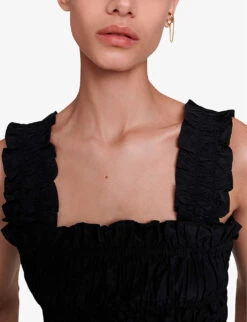 Maje Lunnaly Smocked Cropped Woven Top 9 Maje Lunnaly Smocked Cropped Woven Top -Ted Bakee Fashion Shop R04190237 NOIRGRIS ALT04