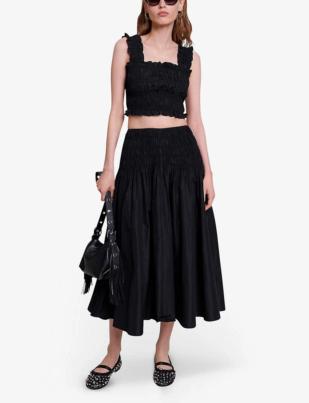 Maje Junnaly Smocked-waist Recycled-polyester Maxi Skirt 2 Maje Junnaly Smocked-waist Recycled-polyester Maxi Skirt - Image 2