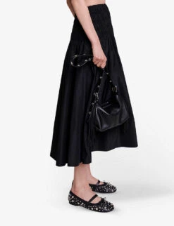 Maje Junnaly Smocked-waist Recycled-polyester Maxi Skirt 7 Maje Junnaly Smocked-waist Recycled-polyester Maxi Skirt -Ted Bakee Fashion Shop R04190239 NOIRGRIS ALT02
