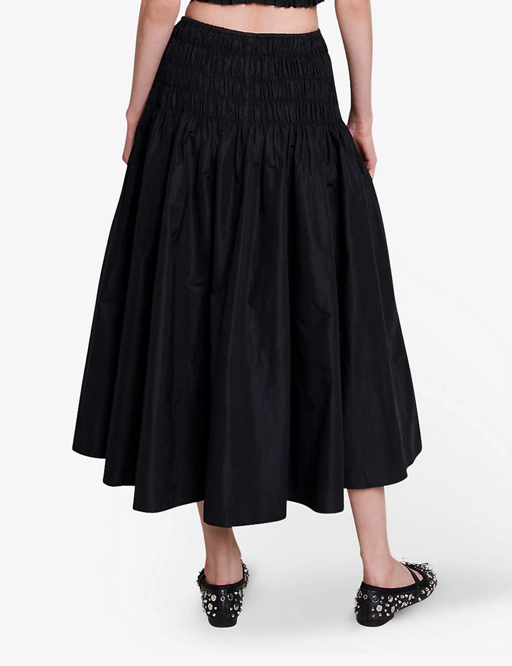 Maje Junnaly Smocked-waist Recycled-polyester Maxi Skirt 4 Maje Junnaly Smocked-waist Recycled-polyester Maxi Skirt - Image 4