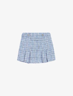 Maje Jolinete Branded-button Pleated Tweed Mini Skirt