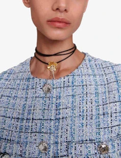 Maje Volinete Fringed-hem Cropped-length Tweed Jacket -Ted Bakee Fashion Shop R04190259 BLEUS ALT04