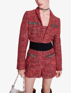 Maje Italeta Removable-bra Tweed Playsuit -Ted Bakee Fashion Shop R04190425 ROUGES ALT02
