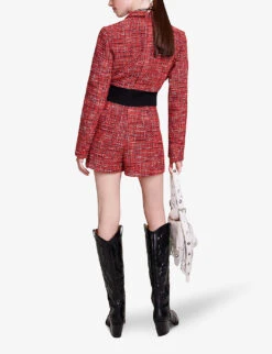 Maje Italeta Removable-bra Tweed Playsuit -Ted Bakee Fashion Shop R04190425 ROUGES ALT03