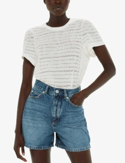 Whistles Broderie Puff-sleeve Relaxed-fit Stretch-cotton Top -Ted Bakee Fashion Shop R04191513 CREAM ALT02