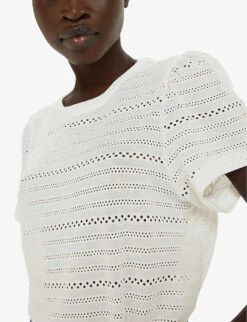 Whistles Broderie Puff-sleeve Relaxed-fit Stretch-cotton Top -Ted Bakee Fashion Shop R04191513 CREAM ALT04