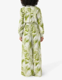 Palm-print Cropped Crepe-woven Shirt -Ted Bakee Fashion Shop R04191965 GREEN ALT02