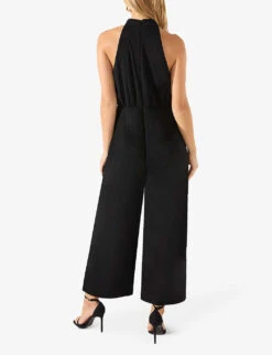 Sophia Twisted-neckline Wide-leg Crepe Jumpsuit -Ted Bakee Fashion Shop R04191967 BLACK ALT02