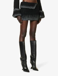 MISBHV Gradient-pattern Cable-knitted Wool-blend Mini Skirt -Ted Bakee Fashion Shop R04192563 BLACK ALT02