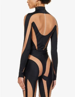 Mugler High-neck Sheer-panels Stretch-woven Body -Ted Bakee Fashion Shop R04192670 BLACKNUDE ALT03