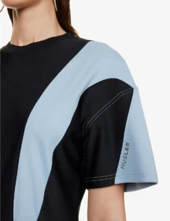 Mugler Panelled Short-sleeved Organic-cotton T-shirt -Ted Bakee Fashion Shop R04192671 LIGHTBLUEBLACK ALT04
