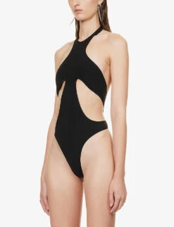 Mugler Halterneck Cut-out Swimsuit -Ted Bakee Fashion Shop R04192675 BLACK ALT02