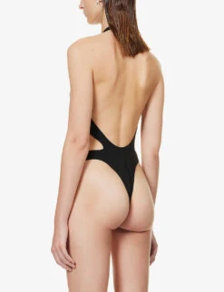 Mugler Halterneck Cut-out Swimsuit -Ted Bakee Fashion Shop R04192675 BLACK ALT03