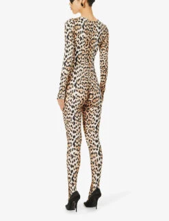Roberto Cavalli Leopard-print Slim-fit Stretch-woven Jumpsuit -Ted Bakee Fashion Shop R04192682 NATURALE ALT03