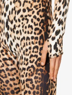 Roberto Cavalli Leopard-print Slim-fit Stretch-woven Jumpsuit -Ted Bakee Fashion Shop R04192682 NATURALE ALT04